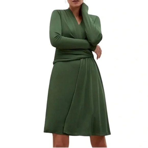 Mm Lafleur The Morgan 1.0 Dress Long Sleeve Wrap Midi Heavyweight Green Size 12 - Picture 1 of 12